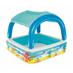 Bestway Sea Creatures-Printed Inflatable Kiddie Pool with Removable Sun Shade
