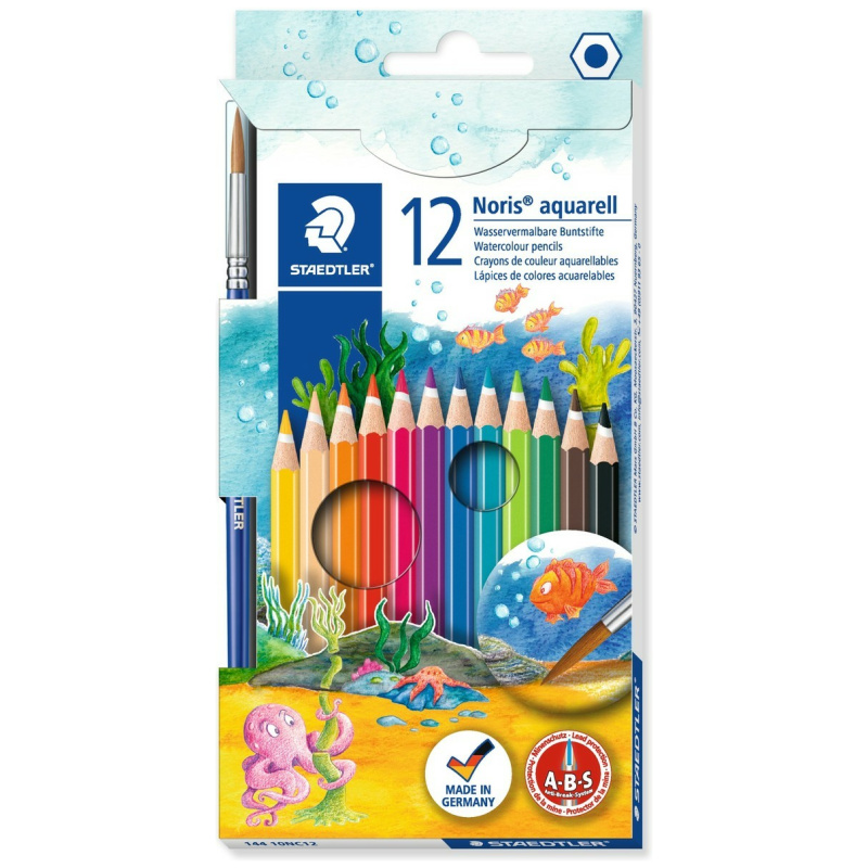 12 Noris Club Aquarell Water Color Pencils with Free Paint Brush
