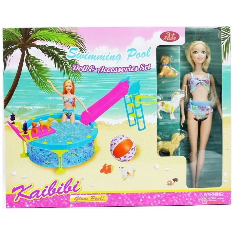 Doll With Swimming Pool & Acessories Set