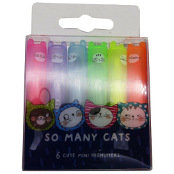 6 Cute Slippy Kitty Mini Highlighters