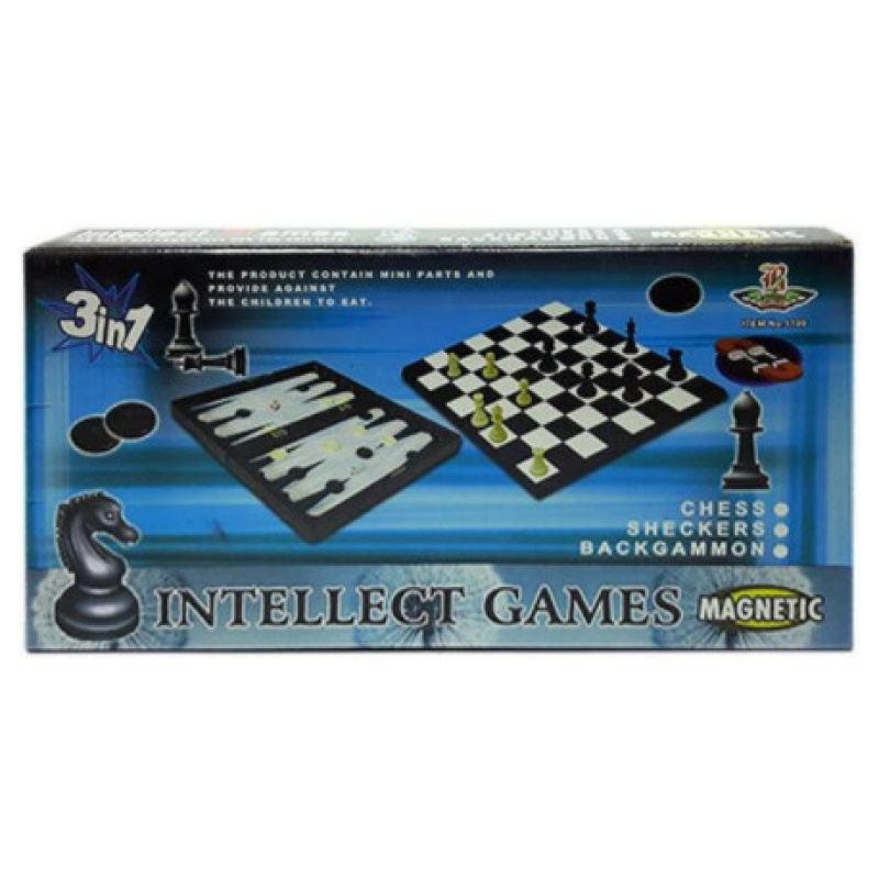 Large Intellect 3 in 1 Game Board - Chess / Checkers / Backgammon