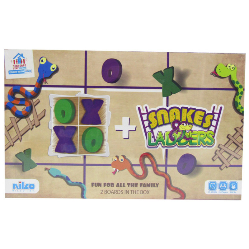 2 In 1 Board Games - XO & Snakes And Ladders