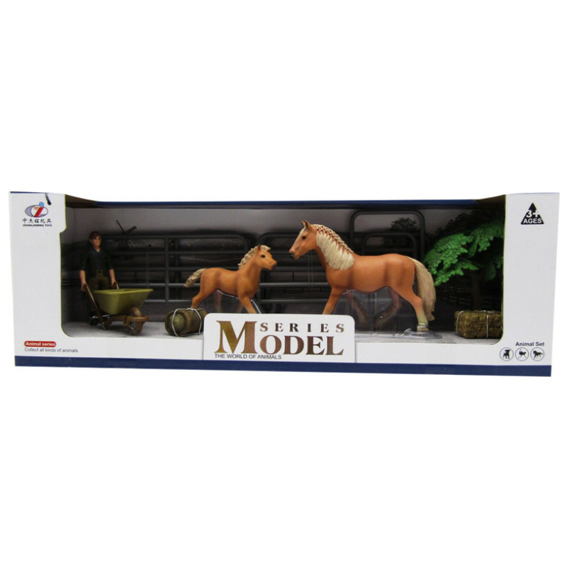 Animal Series Stable Set & Farmer - Beige Horses