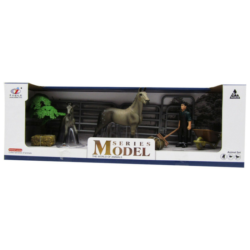 Animal Series Stable Set & Farmer - Gray Horses