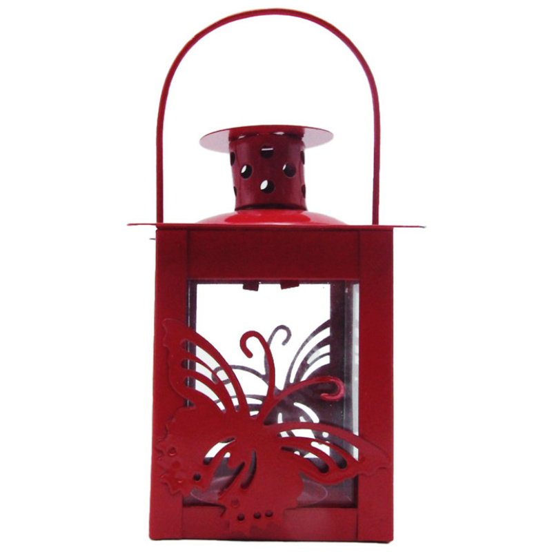 Metal Lantern With Candle Holder - Butterfly - Random Color