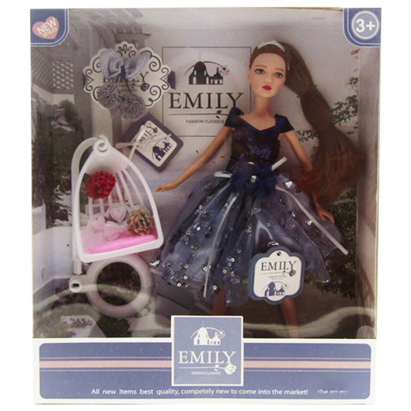 Emily Fashion Doll - Navy & Grey Dress