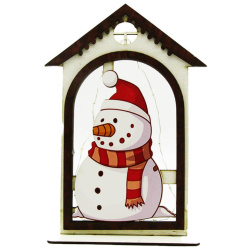 Christmas Wooden House With Light - Snowman