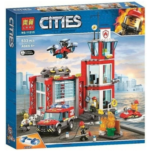 Cities Fire Station Building Blocks With Light - 533 Pcs