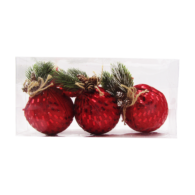 Ornaments - Glitter Balls - 3 Pcs - Red