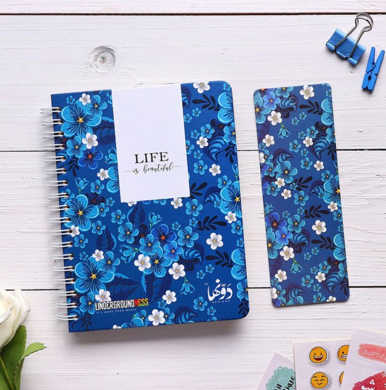 Wired Notebook And Sticker sheets - Blue Flowers