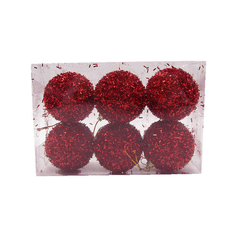 Ornaments - Glitter Ball - Red - 6 Pcs