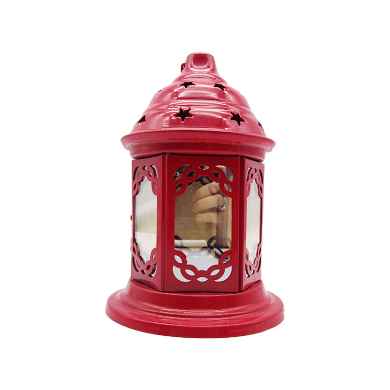 Metal Lantern With Light - Red