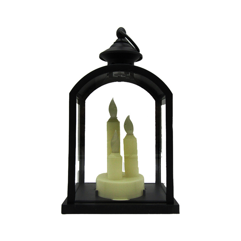 Acrylic Ramadan Lantern With 3 Candles - 26cm - Black