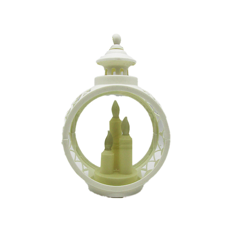 Acrylic Ramadan Circular Lantern With 3 Candles - 27cm  White