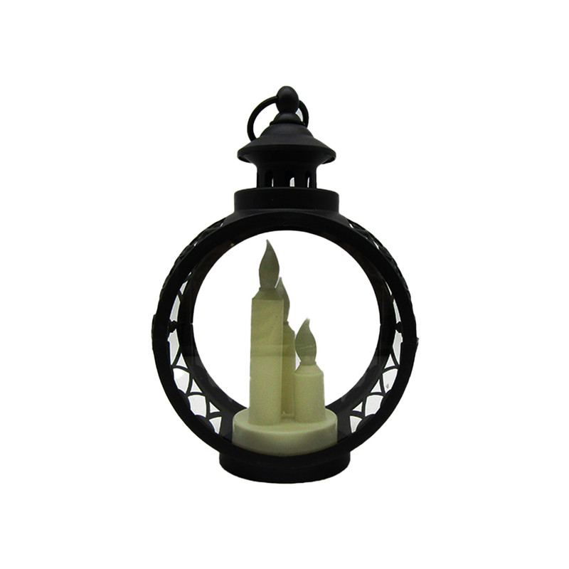 Acrylic Ramadan Circular Lantern With 3 Candles - 27cm - Black