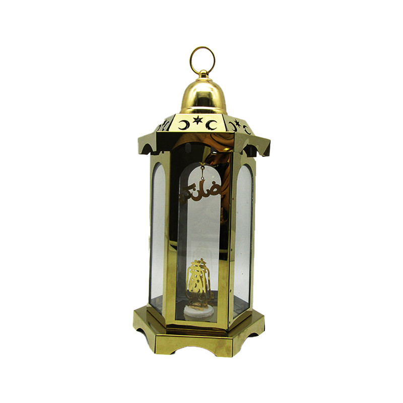 Metal Ramadan Lantern With Light - 35 CM - Gold