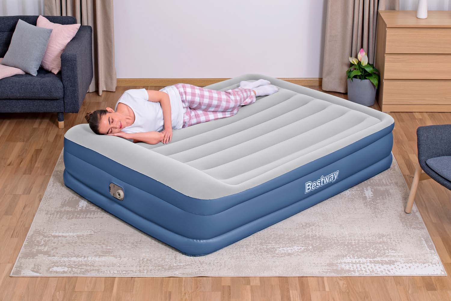 Bestway TriTech Double Airbed With Antimicrobial Surface Integrated Electric Pump Shop Online Summer Loungers Ride Ons At Best Prices in Egypt Kassem Store