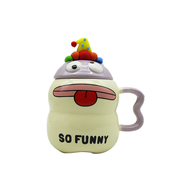 Printed Porcelain So Funny Mug  with Lid and Strow - Random Color