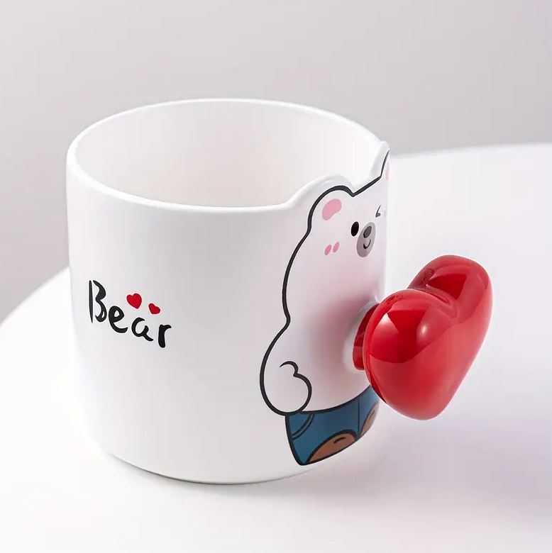 Printed Porcelain Mug Heart Shaped Handle - Random Color