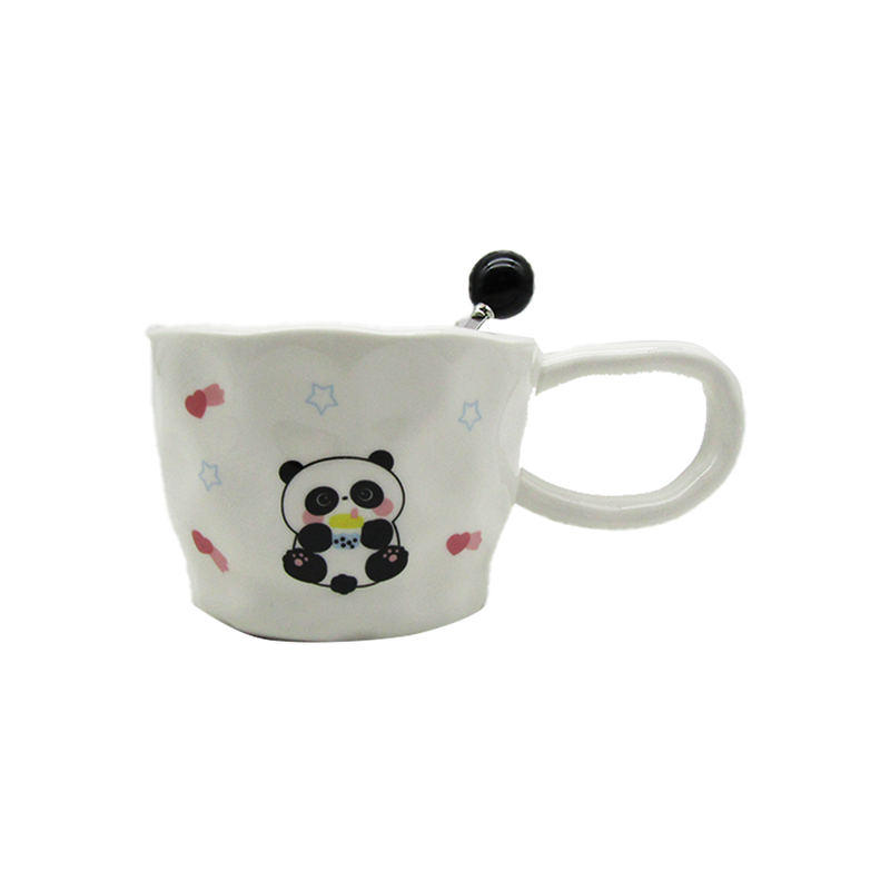 Printed Porcelain Panda Mug With Spoon- Random Color