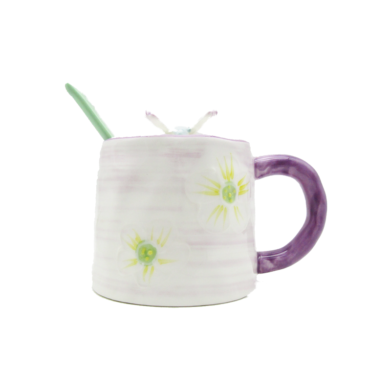 Covered Porcelain Mug With Spoon - Random Color