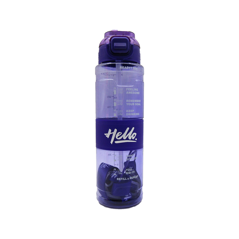 Hello Motivational Water Plastic Bottle With Straw 1L - Random Color