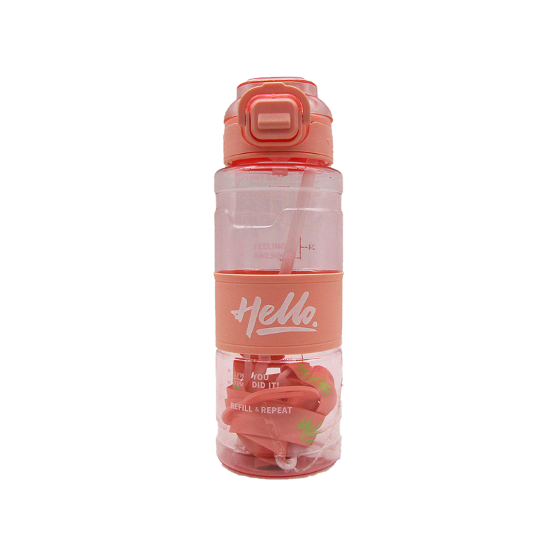 Hello Motivational Water Plastic Bottle With Straw 800ML - Random Color